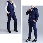 billiga Pojkes formella kostym-4 delar Ringbärarkostym Pojkar Barn Kostym Formell kostym Kavaj &amp; väst &amp; byxor &amp; slips Formell Fest Alla hjärtans dag Mode Häftig Ensfärgat Ficka Svart Marinblå Polyester