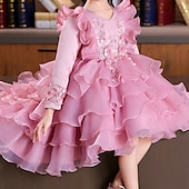 preiswerte Partykleider-kinderkleidung Mädchen Party Kleid Blume Langarm Hochzeit Besondere Anlässe Patchwork Zip bezaubernd Süß Baumwolle Polyester Asymmetrisch abendkleider Sommer Frühling Herbst 4-13 Jahre Weiß Rosa Rote