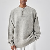 cheap Men&#039;s Pullover Sweater-Men&#039;s Pullover Sweater Jumper Knit Sweater Pullover Polo Sweater Ribbed Knit Regular Knitted Plain Henley Fashion Basic Vacation Daily Wear Clothing Apparel Fall &amp; Winter Black Light Grey M L XL