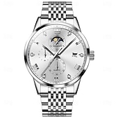 levne Quartz hodinky-OLEVS Muži Křemenný Módní Hodinky na běžné nošení Wristwatch Zobrazení fáze měsíce Svítící Kalendář VODĚODOLNÝ Ocel Hodinky