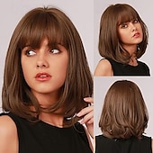 abordables Perruques Synthétiques Sans Bonnet-perruque bob avec frange perruques courtes bob pour femmes perruque synthétique courte résistante à la chaleur aspect naturel pour une utilisation quotidienne, une fête et un cosplay
