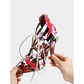abordables Chaussures de danses latines-Chaussures de danse en treillis floral coloré pour femmes avec bout ouvert et devant à lacets - confortables et élégantes, parfaites pour la salle de bal, la performance ou la danse latine