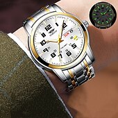 economico Orologi al quarzo-1 pz nuovo acciaio inossidabile con orologio da uomo digitale calendario settimanale display moda tendenza vita viaggio luminescente tempo libero sport affari orologio regalo di compleanno regalo di