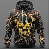 baratos moletons 3d masculinos-Homens Caveiras Moletons Moletom Casacos Moletom com capuz Gola Redonda Moda Impressão 3D Festa Feriado Streetwear Amarelo Roxo Com Cordão Outono Inverno Designer