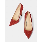 economico Festa Notturna-tacchi a spillo sexy con glitter rossi da donna – eleganti décolleté a punta per feste, matrimoni e occasioni speciali