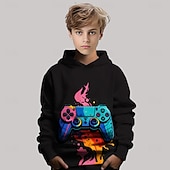 billiga Pojkens 3D Sporter &amp; Spel-Pojkar 3D Grafisk Spel Huvtröja Långärmad Vår Höst Mode Streetwear Barn 4-12 år Huva Utomhus Ledigt Dagligen Normal