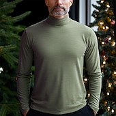 billige grunnleggende t-skjorter-Herre T skjorte Turtleneck skjorte Langermet skjorte Langermet Rullekrage Vår &amp; Vinter عادي Mote Designer Fritid Klassisk Gate Sport Ferie Lyseblå Marineblå Svart Topp T-skjorte for menn