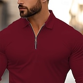 preiswerte Herren Klassisches Polo-Herren Zip Polo Golfhemd Arbeit Casual Kargen Langarm Basic Modern Glatt Zip Frühling &amp; Herbst Regular Fit Navy-Blau Schwarz Weiß Rot Hellgrau Zip Polo