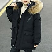 billiga Boy&amp;#39;s Downs &amp;amp; Pufferjacka-Barn Pojkar Hoodiejacka Pufferjacka Ytterkläder Ensfärgat Långärmad Ficka Täcka Utomhus Dagligen Grundläggande Svart Blå Grön Höst Vinter 4 år +