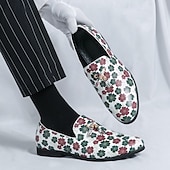 billiga Tillfällig-loafers med vitt blommönster för män med tofs och guldaccent – snygga vardags- och semiformella skor för moderiktiga outfits