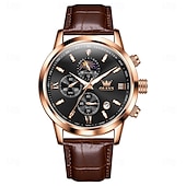 abordables Montres à quartz-OLEVS Hommes Montres à quartz Mode Affaires Montre Bracelet Affichage des phases de lune Lumineux Calendrier Chronographe Cuir Suivre