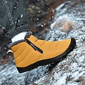 abordables Botas de invierno y nieve-Botas de nieve de invierno amarillas para hombre: impermeables, con forro de piel, cierre de cremallera, botines cálidos antideslizantes para clima frío