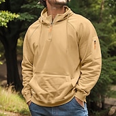 abordables sudaderas basicas hombre-Hombre Sudadera con un cuarto de cremallera Sudadera con capucha raglán Sudadera táctica con capucha Negro Burdeos Azul Marino Azul Real Caqui Media cremallera Plano Deporte Diario Festivos Ropa de