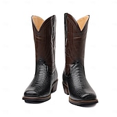 levne Cowboy &amp; Western Boots-pánské westernové kovbojské boty s potiskem hadí kůže a složitým designem z umělé kůže – stylová a odolná obuv pro rodeo a country akce