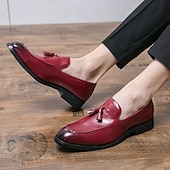 preiswerte Halbformell-Rote Loafer aus Kunstleder für Herren mit Quastendetail – elegante Schlupfschuhe für formelle Anlässe und das Büro