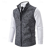 baratos suéter cardigã masculino-Homens Vestido Suéter Sueter Cardigan Suéter com zíper Suéter de malha Estriado Tricotar Padrão Zip Up Bolsos laterais Côr Sólida Moda Clássico Roupa Diária Encontro Roupa Outono &amp; inverno Preto
