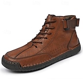 economico Stivaletti alla caviglia-stivaletti casual da uomo in similpelle marrone - design con lacci, cinturino regolabile e suola antiscivolo per il comfort quotidiano