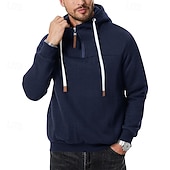 levne pánské základní mikiny s kapucí-Pánské Kapuce Mikina se zipem na čtvrtletí Bílá Kapuce Bez vzoru Denní Sporty a outdoor Dovolená Šik ven Chladný Na běžné nošení Jaro &amp; podzim Oblečení Mikiny s kapucí Mikiny Dlouhý rukáv