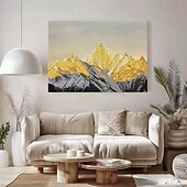 levne Krajinomalby-3d těžká texturovaná horská malba ruční zlatá horská malba na plátno zimní výzdoba zlatá textura horská malba nástěnné umění vánoční dárek malba na zasněžené hoře umění bílý sníh umělecká výzdoba