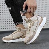 economico Sneakers da uomo-sneakers alte invernali da uomo con fodera in pelliccia sintetica – caldi stivali da neve con lacci per attività all&#039;aperto, suola impermeabile e antiscivolo, elegante design beige