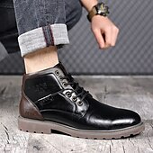 levne Kotníkové boty-pánské vintage hnědé kotníkové boty z umělé kůže – klasický šněrovací design s robustní podrážkou pro práci i běžné nošení