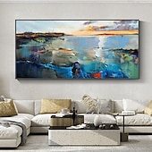 cheap Landscape Paintings-Mintura Handmade Lake View Oil Paintings On Canvas Wall Art Decoration Modern Abstract Landscape Picture For Home Decor Rolled Frameless Unstretched Painting