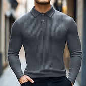 cheap Men&#039;s Classic Polo-Men&#039;s Polo Shirts Rib Knit Top Business Casual Ribbed Polo Collar Long Sleeve Fashion Basic Solid Color Knitting Fall Winter Regular Fit White Navy Blue Army Green Gray Polo Shirts
