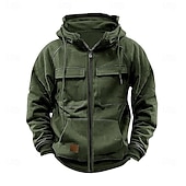 abordables sudaderas basicas hombre-Hombre Sudadera con capucha y cremallera completa Sudadera con cremallera Sudadera táctica con capucha Negro Vino Verde Ejército Caqui Gris Oscuro Con Capucha Plano Cerrar Bolsillo Deporte Diario