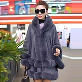 baratos Xales &amp; Envolvimentos-mulheres com capuz poncho capa xale de pele sintética envoltório com acabamento de pele cardigan sem mangas elegante capa moda tops casaco