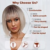 abordables Perruques Synthétiques Sans Bonnet-perruque bob avec frange perruques courtes bob pour femmes perruque synthétique courte résistante à la chaleur aspect naturel pour une utilisation quotidienne, une fête et un cosplay