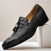 cheap Premium Leather Loafers-Men&#039;s Tan Crocodile Embossed Leather Loafers with Tassel Detail – Premium Cowhide Formal &amp; Casual Dress Shoes