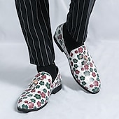 billiga Tillfällig-loafers med vitt blommönster för män med tofs och guldaccent – snygga vardags- och semiformella skor för moderiktiga outfits
