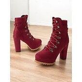 baratos Botas de tornozelo-Botas femininas pretas de salto alto com cadarço e sola resistente – calçado estiloso para trajes casuais e ao ar livre