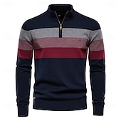 economico Maglioni e Cardigan Elite da Uomo-Per uomo Felpa Maglione Maglieria A Coste Maglia Top Regolari Cerniera Blocco di colori Collo ripiegato Maglieria Neutro All&#039;aperto Abbigliamento Primavera &amp; Autunno Nero Blu marino S M L