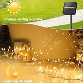 お買い得  ソーラーストリングライト-ソーラーパワー爆竹ストリングライト 6m 200LED - 屋外ガーデン芝生装飾、エネルギー効率の高い銅線とソーラーバッテリー、庭、窓、フェンス、木の照明に最適