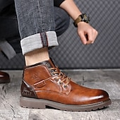 levne Kotníkové boty-pánské vintage hnědé kotníkové boty z umělé kůže – klasický šněrovací design s robustní podrážkou pro práci i běžné nošení