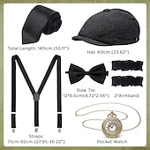 ieftine îmbrăcăminte-Retro / vintage Urlați 20 de ani Anii 1920 Ținute Vestă Set accesorii Domn Gangsteri Bărbați Costum de carnaval 8 piese Crăciun Halloween Carnaval Mascaradă Petrecere cu cocktail Tematica Adulți