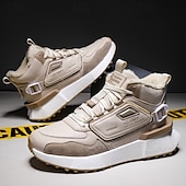 economico Sneakers da uomo-sneakers alte invernali da uomo con fodera in pelliccia sintetica – caldi stivali da neve con lacci per attività all&#039;aperto, suola impermeabile e antiscivolo, elegante design beige