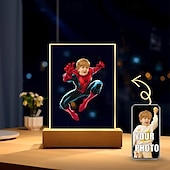 baratos Presentes Personalizados-luz noturna usb personalizada com foto, luz noturna personalizada com rosto de criança de super-herói, luz noturna acrílica, decoração de natal, presentes para fãs de super-heróis