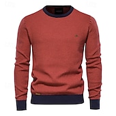 billiga Herrarnas Elite Tröjor &amp; Koftor-Herr Tröja Pullover tröja Stickat Ribbad Sticka Vanliga toppar Färgblock Rund hals Stickat Neutral Utomhus Kläder Vår &amp; Höst Svart Rubinrött S M L