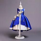preiswerte Kleider für die Blumenmädchen-Blumenmädchenkleid Kinder Mädchen Prinzessinenkleid Leistung Hochzeit Party Elegant Schön Patchwork Blumen Ärmellos Rundhalsausschnitt Weinrot Rosa 4 Jahre +