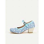halpa Block Heels-naisten siniset pilkulliset mary jane -korkokengät – keskikorkoiset retrokengät solkihihnalla vintage-vaikutteisiin asuihin ja tanssijuhliin
