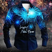 abordables Chemises imprimées pour hommes-Nouvel an Homme Lettre et chiffre Chemise manche longue Décontractées Soirée du quotidien Printemps Automne Hiver Col rabattu Poche Rouge Bleu Violet Vert