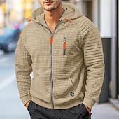 baratos hoodies básicos dos homens-Homens Moletons Waffle Moletom Tático Preto Verde Claro Cáqui Com Capuz Tecido Zíper Bolsos Trabalho Desportos e Ar livre Casual Roupa de rua Básico Casual Primavera &amp; Outono Estações Cruzadas Roupa