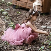 economico Vestiti per serate-Bambino Da ragazza Vestito da festa Tinta unica Senza maniche Prestazioni Compleanno Retato Bellissimo Dolce Poliestere Asimmetrico Vestito da festa Vestito svasato Abito linea A Estate 4-12 anni