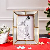 cheap Statues-Mirror-Edged Resin Photo Frame, 6x8 Inch Decorative Display Frame for Tabletop, Stylish Accent for Home and Office Décor
