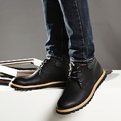 baratos Botas de cano curto-botins masculinos de couro marrom com design de cadarço e sola durável – calçados casuais elegantes para uso diário e ao ar livre