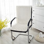 abordables Couverture de chaise de salle à manger-Coussin de chaise en peluche de couleur unie à dossier haut, housse de chaise de salle à manger, coussin de siège chaud à rayures simples, housse de siège douce avec attaches pour chaise d&#039;ordinateur, chaise à bascule, chaise de bureau