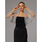 abordables enveloppes d&#039;invité de mariage-boléro en maille protection solaire manches longues bouffantes transparent cache-épaules boléro en tulle organza de mariée mode invité de mariage écharpe femme tout-assorti printemps&amp;amp;robe d&#039;été