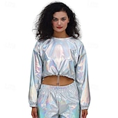 preiswerte Oberteile-1980er HipHop Glänzend Metallisch Bauchfreies Top Sweatshirt Disco Damen Karnevalskostüm Karneval Leistung Party Pride Parade Erwachsene Oberteil